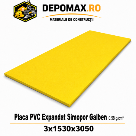 Placa rigida PVC Simopor Galben 0.58 g/cm3, 3x1530x3050 mm